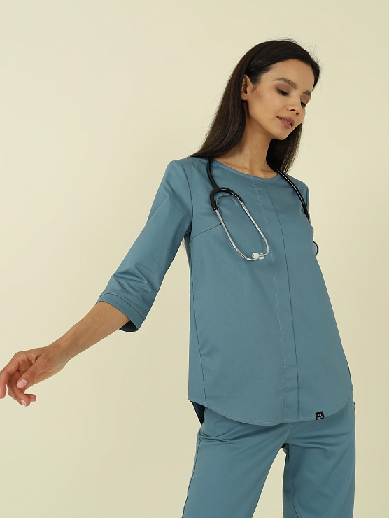 Женская медицинская рубашка SWT-15 (серо-голубой)