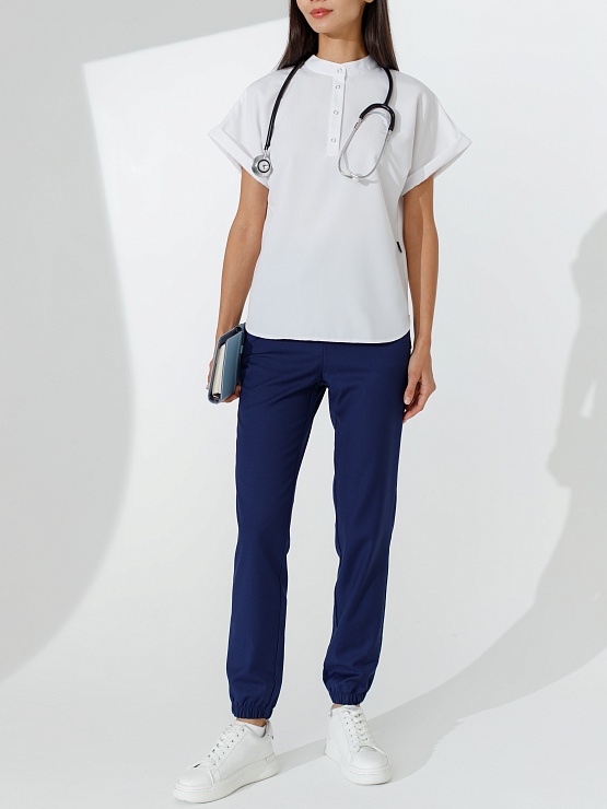Женский медицинский костюм SWT-4 белый SWJ-2 тёмно–синий