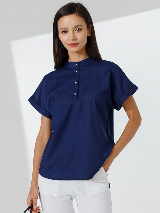 Женская медицинская рубашка AWT-4N (тёмно-синий)