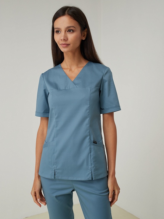Женская медицинская рубашка SWT-12 (серо-голубой)