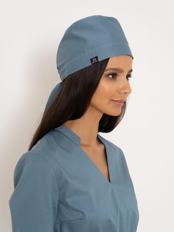 Женская медицинская шапочка серо-голубая